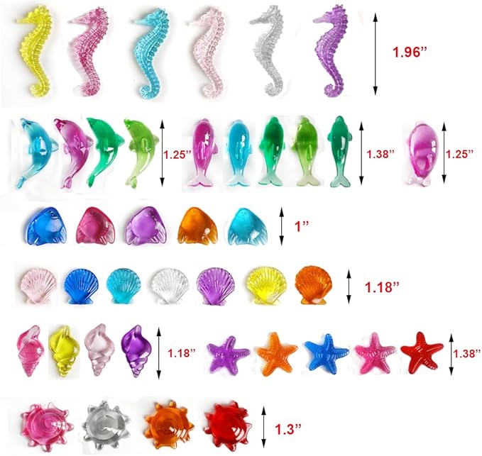 120 PCS Sensory Bin Filler,Mini Resin Figures,Diving Gem Pool Acrylic Sea Shells Starfish Gemstones Under The Sea Party Decoration,Beach Theme,Vase Filler,Fish Tank Decorations,Crafts