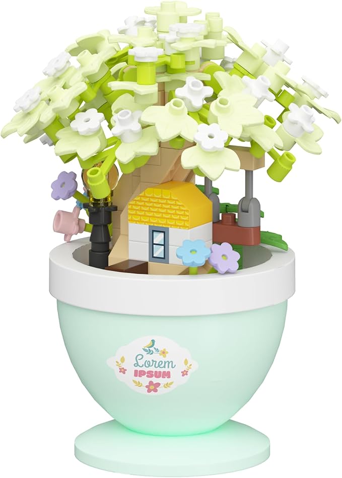 Jade Gardenia Mini Bonsai Tree Micro Building Set Building Toy Plant Cherry Tree Flower Collection Decor for Home Desk Greenery Decoration Building Blocks DIY Creative Gifts