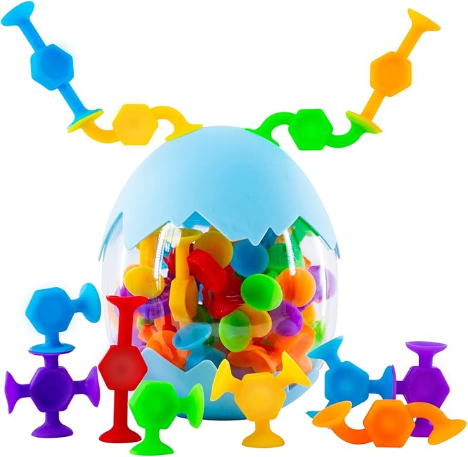 Funny Old Man 48 Pcs Bath Toys for Kids Ages 3+, Sensory Toys for Autistic Children, Travel Toys Window Toys Stem Learning Toys, Bathtub Toys with Dinosaur Eggshell Storage