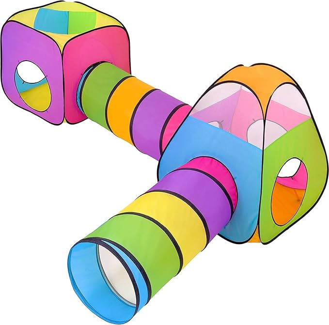 4pc Pop Up Children Play Tent : 2 Crawl Tunnel + 2 Tents : Kids Tents for Boys, Girls, Babies & Toddlers for Indoor & Outdoor : Large Children Playhouse Ball Pit