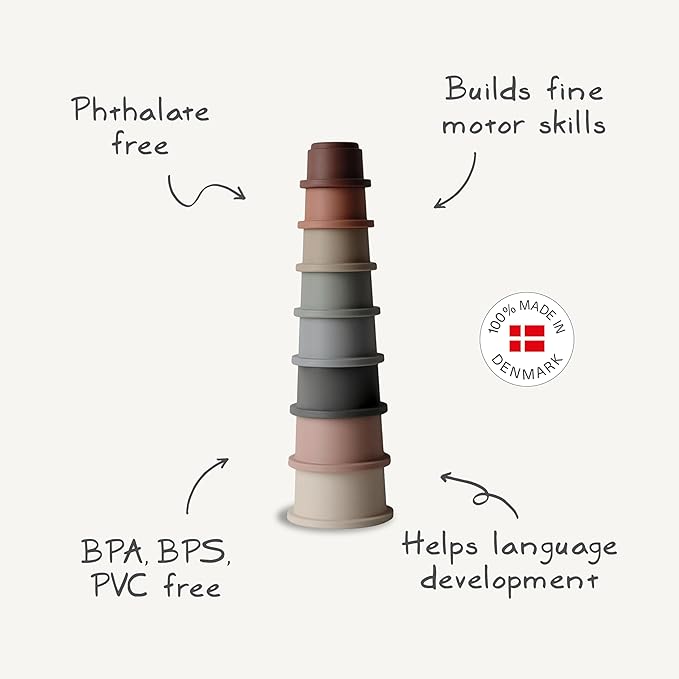 mushie Stacking Cups Toy 8 pcs | Made in Denmark (Forest)