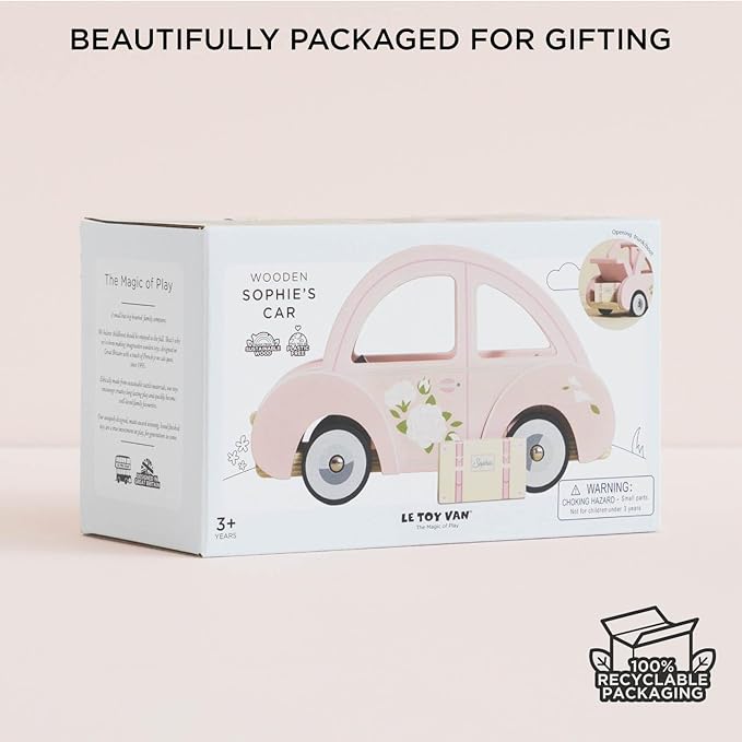 Le Toy Van - Wooden Daisylane Sophie's Car Accessories Play Set for Dolls Houses - Wooden Car Toy with Luggage Accessory - Dollhouse Accessories - Suitable for Ages 2+,Bright Pink, Medium