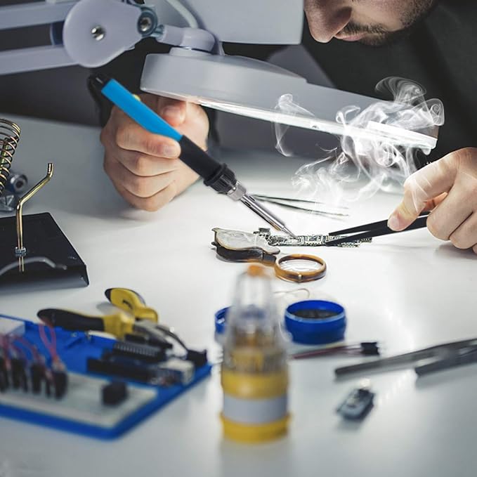 Soldering Iron Kit, Adjustable Temperature 13-in-1 60W Soldering Tool, Solder Kit Electronics with ON/Off Switch, 5 Soldering Tips, Solder Sucker, Stand, Tweezers, Solder Wire, Wire Cutter, Carry Bag