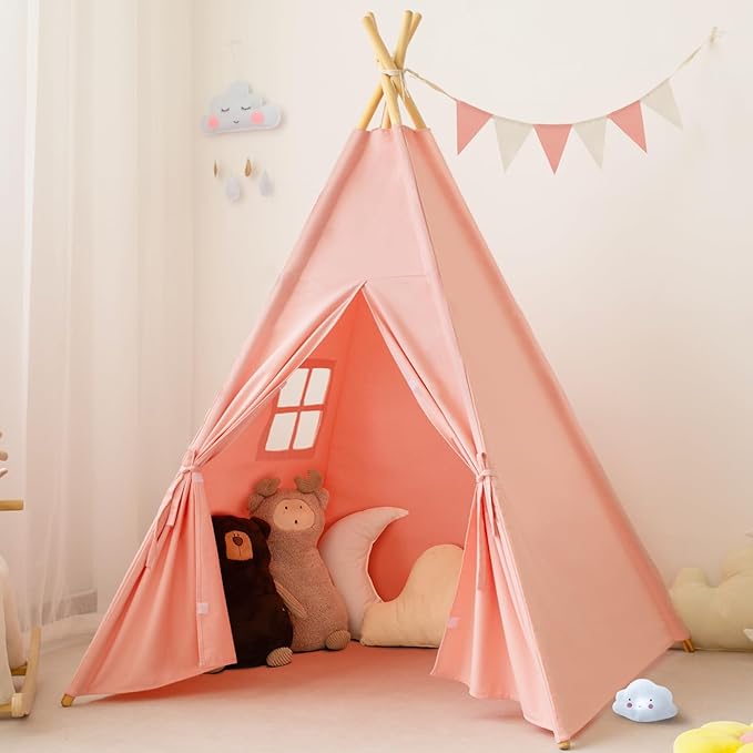 Teepee Tent for Kids-Portable Children Play Tent Indoor Outdoor (Pink)