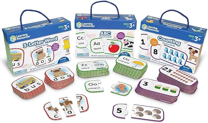Learning Resources Preschool Puzzle Cards, ABCs, Counting & 3-Letter Words, Ages 3+