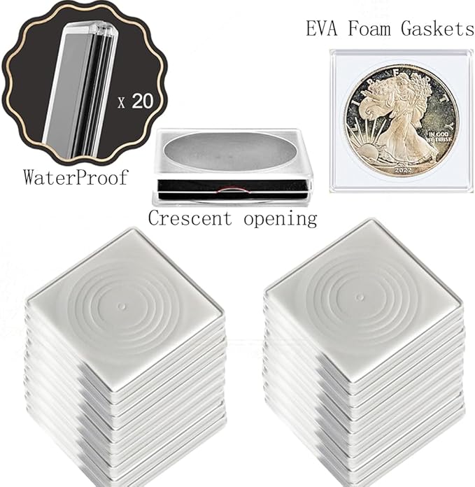 Coin Capsule Coin Snap Holder 2 x 2 Inch Half Dollar Coin Holder, Coin Cases for Collectors Coin Sleeves Collectors for Coin Collection Supplies