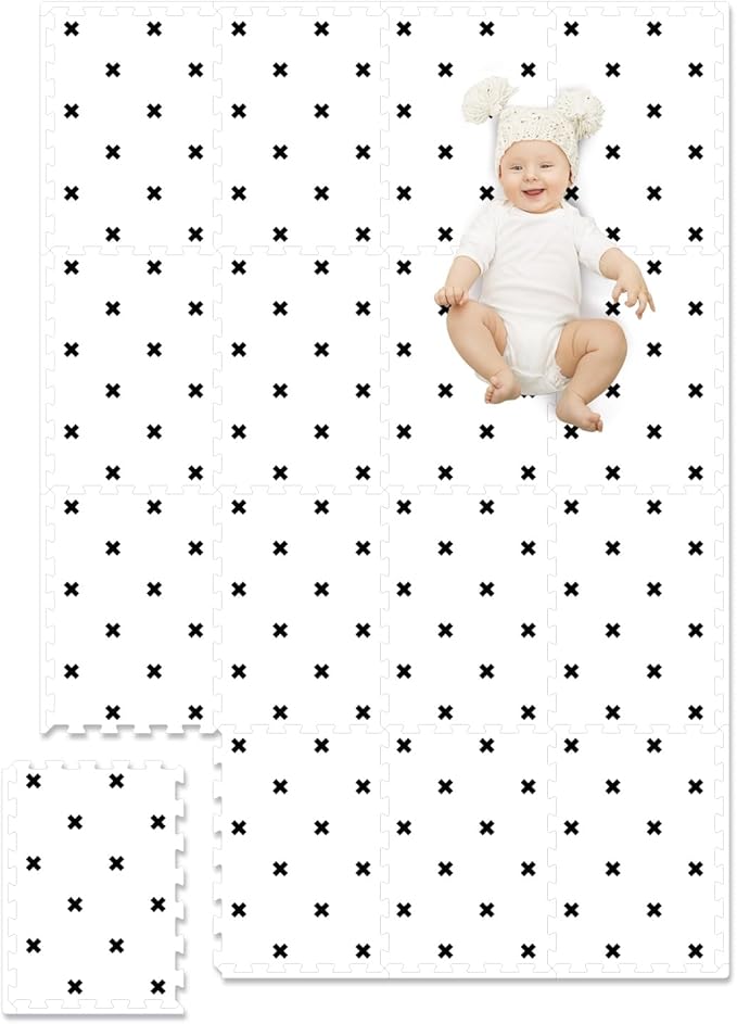 TCBunny Extra Large Baby Foam Play Mat - 4FT x 6FT Non-Toxic Puzzle Floor Mat for Kids & Toddlers (White with Black Cross)