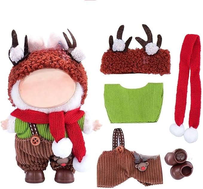 17cm Doll Clothes Outfit Dress Up Suitable for 6.7 inch Hight , Accessories Suit No Doll Only Clothing Christmas Set 有17-181 1hat+1pant+1shoes+1 top+1scarf