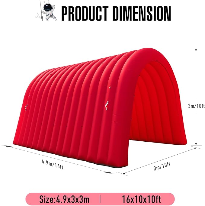 Inflatable Sports Tunnel Entrance with Built-in Blower – Advertising & Event Archway for Exhibitions, Shops, Supermarkets & Schools (Red, 16x10x10Ft)