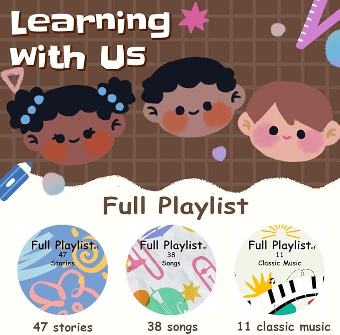 Retysaz Kids Phonograph with 96 Cards, Story Music Player for Kids 3-12 Musical Sensory Toy for boy Girl,Toddler Pre-Kindergarten Toy Early Childhood Education Birthday(Brown)
