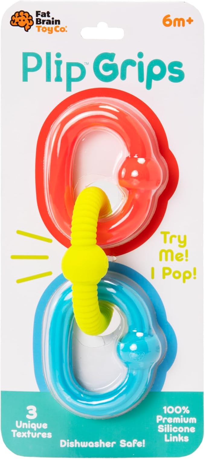 Fat Brain Toys Plip Grips, Popping Textured Sensory Toy, Travel Sized Toys for Babies 6 Months+