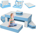 Costzon Climb and Crawl Foam Playset, 4-in-1 Convertible Furniture Into Toddler Bed, Sofa, Table, Activity Play Blocks, 8-Piece Lightweight Couch for Kids, Baby, Preschooler (Contemporary)