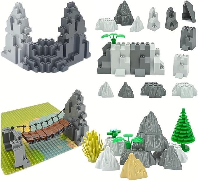 Classic Building Rock Bulk, Rockery Panel B02 Medium Symmetric 10 Piece, Compatible with Lego Parts and Pieces: (Color:Light Gray)