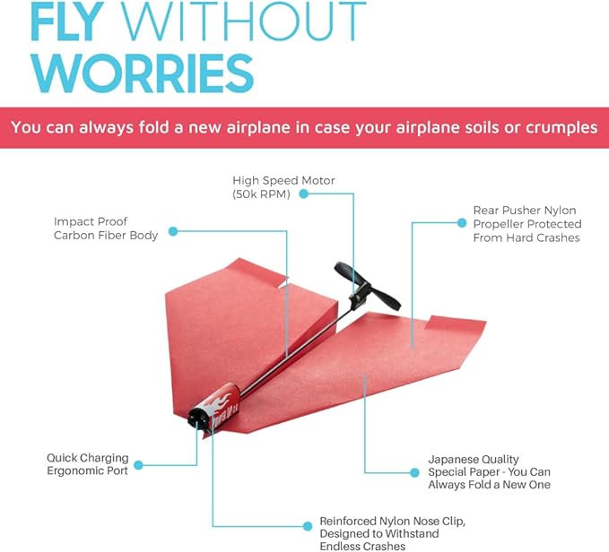 POWERUP 2.0 Paper Airplane Conversion Kit | Electric Motor for DIY Paper Planes | Fly Longer and Farther | Perfect for Kids & Adults | Ready to Use Aeroplane Engine Kits | 2.0 Multicolor