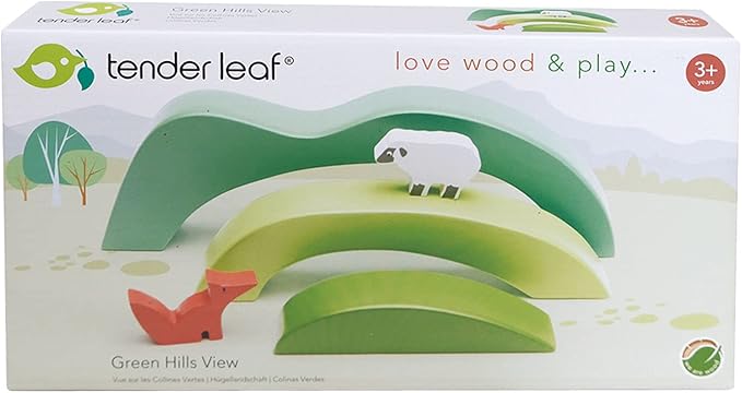 Tender Leaf Toys - Green Hills View - Wooden Stacking, Building Toy Stacker, Blocks - Open-Ended Toy Set with Green Hills View for Inspires Creative and Imaginative Roleplay - Age 3+