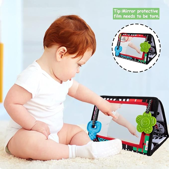 teytoy Tummy Time Mirror Infant Newborn Toys 0-3 Months Brain Developmental Baby Mirror Tummy Time Black and White High Contrast Baby Toys 4 6 9 12 Month Boys Girls Crawling Sensory Toy