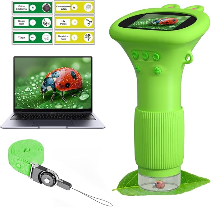 Kids Microscope Pocket Microscope -1000X Portable Microscope for Kid | Photo and Video Mini Microscopes | 2'' Digital Little Scientist Microscopes for 3-10 Age Years Old Boys Girls Toys Gifts
