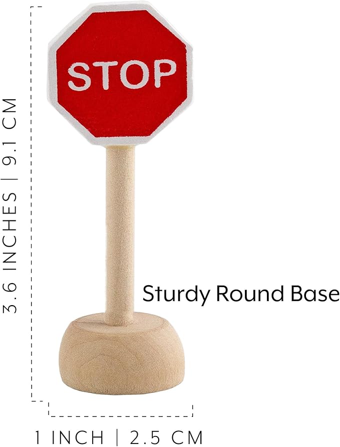 Attatoy Kids Wooden Street Signs Playset (14-Piece Set), Wood Traffic Signs Perfect for Car & Train Set
