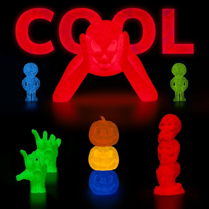 AMOLEN 3D PLA Printer Filament, 1.75mm Glow in The Dark Red PLA Filament for 3D Printing, Best with UV Lamps, 1kg Spool (2.2lbs), Dimensional Accuracy +/- 0.02 mm, Fit Most FDM 3D Printers