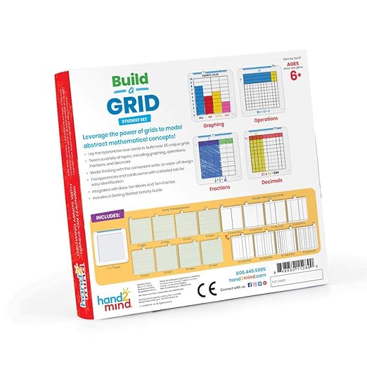 hand2mind Build-A-Grid, Dry Erase Multiplication, 3rd Grade Math, Multiplication Manipulatives, Fraction Manipulatives, Multiplication Game, Montessori Math, Homeschool Supplies (Set of 1)