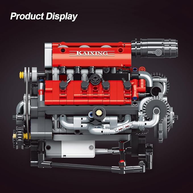 39006 V8 Engine Model Kit, Runnable, Build Your own STEM Visible Mini V8 Engine Model Kit with Lights, Adult and Adolescent Physics Science Experiment Building Block Set (660 Pcs)