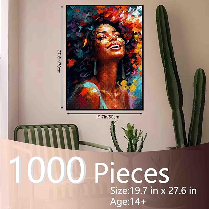Tucocoo Afro Woman Jigsaw Puzzles for Adults 1000 Pieces, Urban Style Sweet Black Girl Abstract Art Jigsaw Puzzle Colorful DIY Puzzles for Home Decoration Gifts, Family Puzzle Perfect for Game Nights