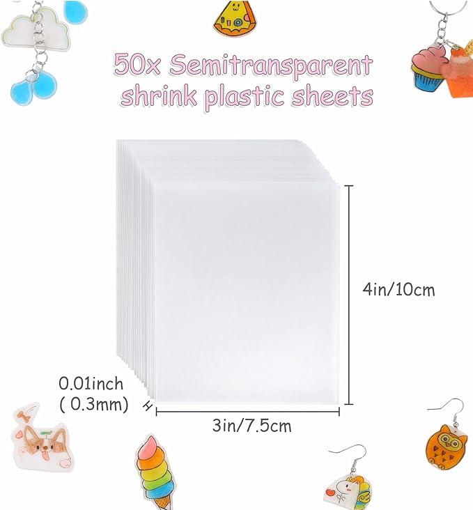 Auihiay 50 Shrink Plastic Sheets, Mini Shrink Films Papers for Kids DIY Keychains Making, Easter Decorations Ornament and Mothers Day Gifts, 4 x 3 inch / 10 x 7.5 cm