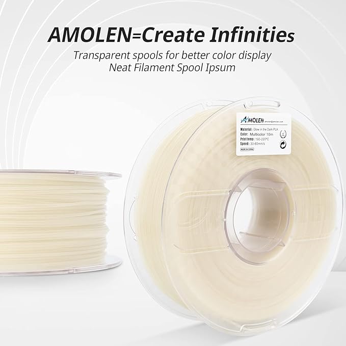 AMOLEN Rainbow PLA 3D Printer Filament, Glow in The Dark Multicolor, Blue/Green/Purple Rainbow, 10-Minute Color Shift, High Precision +/- 0.02mm, 1kg Spool for Smooth Printing