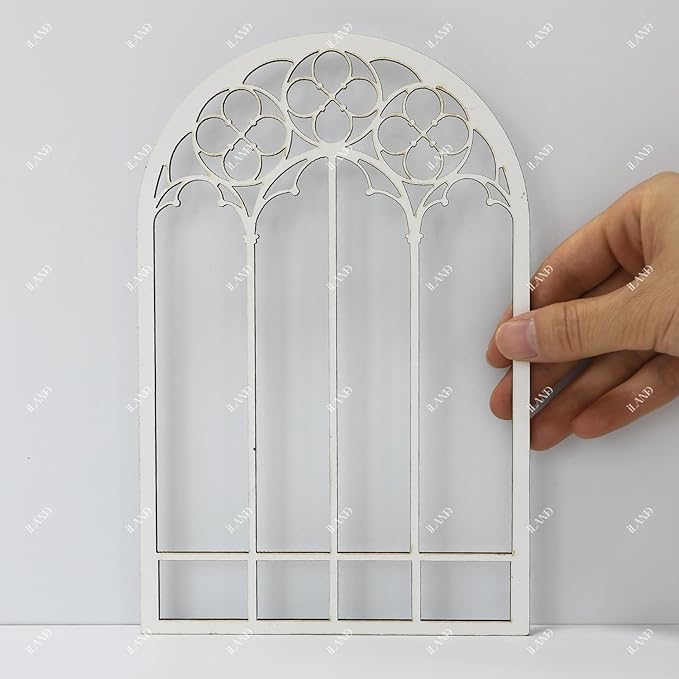 iLAND 1/12 Scale Accessories of Dollhouse Window, Wooden DIY Dollhouse Building Supplies, Complete Miniature Window Kit w/Wooden Frame & Grid Pattern PVC Film