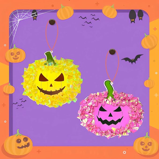 Poke-in Fun Art and Crafts,Pumpkin Decoration Craft Kits,Make Pumpkin Face,Mess Free Kids' Paper Craft Kits for Boys &Girls Age 4-10+,Party Activities Supplies Fall Thanksgiving Halloween Decoration