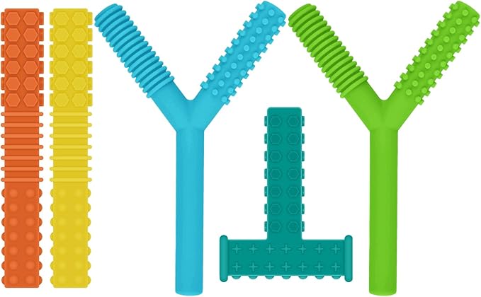 ERKOON 5 Pack Sensory Chew Toys for Autistic Children, Silicone Chewy Tubes Teething Tubes for Autism, ADHD, SPD, Chewies with Special Needs, Oral Motor Chewy Tool for Sensory Kids