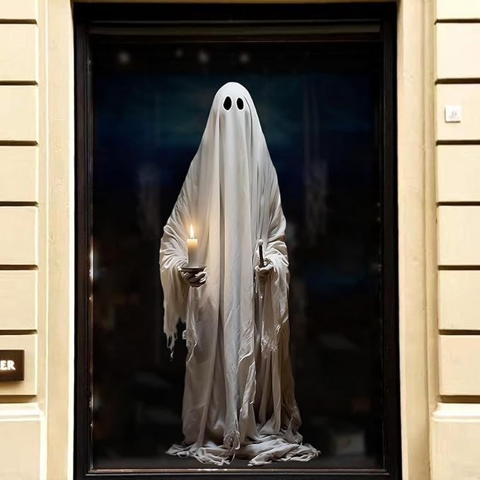 2 Pcs Halloween Decorations Window Clings Decor Double-Side Extra Large Scary White Ghosts Halloween Spooky Window Decals School Home Office Party Supplies for Glass Windows