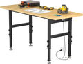 48" Adjustable Workbench for Garage, Heavy-Duty Work Bench, 2000 LBS Worktable with Power Outlets, Portable Chipboard Work Station for Repair Shop, Workshop, Office