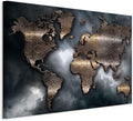 artgeist Canvas Wall Art World Map 35x24 in - 1pcs Home Decor Framed Stretched Picture Photo Painting Artwork Image - Abstract Continents Map World Map Sky k-A-0501-b-a