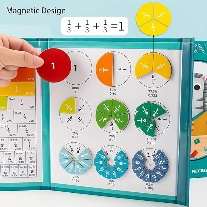 Magnetic Fraction Demonstration Book, Magnetic Fraction Tiles, Fractions Manipulatives, Score Disk Demonstrator Math Puzzle Learning Building Block Set(1Set)