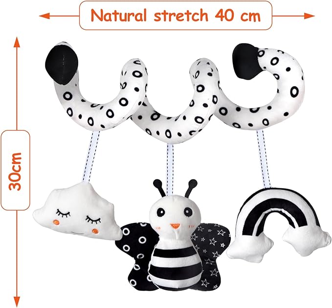 Car Seat Toys, Infant Baby Spiral Activity Hanging Toys Stroller Toys for Car Seat Stroller Bar Crib Bassinet Mobile with BB Squeaker and Rattles (Bee)