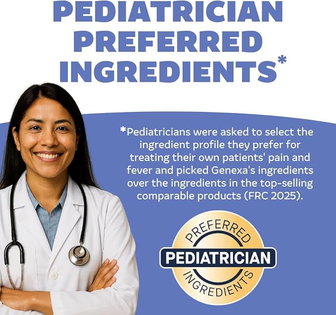 Genexa Children's Clean Acetaminophen | Pediatrician Preferred Ingredients | Pain & Fever Reducer for Kids | Dye Free, 0% Artificial Additives | Ages 2-11, Delicious Organic Blueberry Liquid, 4 fl oz