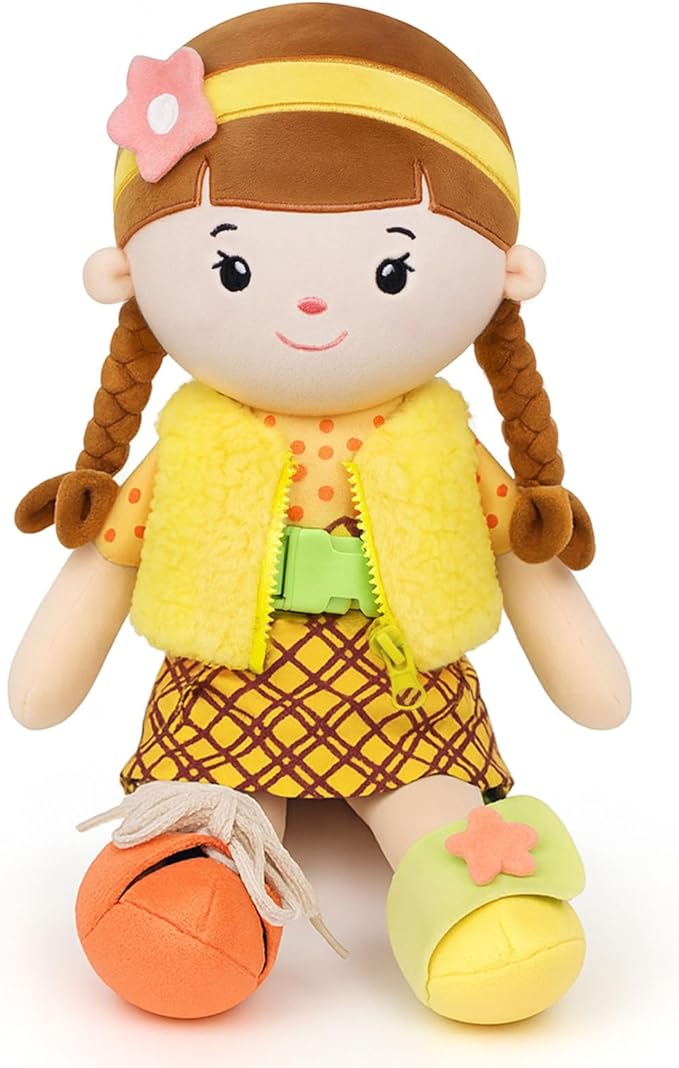 Soft Baby Doll Toys (16'') Educational Plush Doll for Girls Birthday Cuddly Plush Toys for Toddler Kids (Yellow)