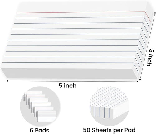 300 Count Index Cards 3x5 Inch - 180gsm Heavyweight Color Flash Card (50 Sheets Each), Durable & Portable Note Taking for Students, Teachers, Study Flashcards for Office Home School