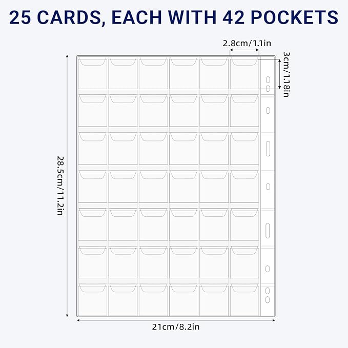 25 Sheets Coin Collection Pocket Pages for Collectors, Coin Sleeves Holder Book, 9-Holes Coin Album Collecting Binder for Coin Stamp Currency Collection Coin Stamp Currency Collection