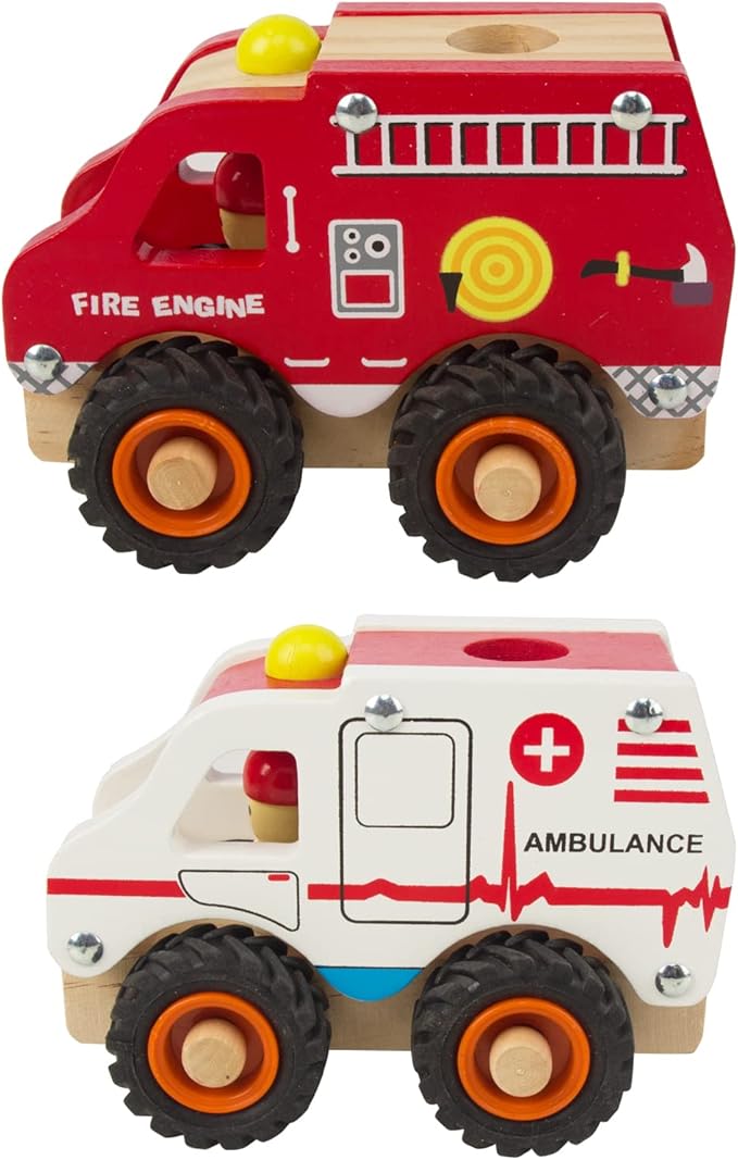 Wooden Push Car Toys for Infants 12-18 Months, 2 Pcs Baby Vehicle Toys Hand Push Car Toys for 1 Year Old Boys