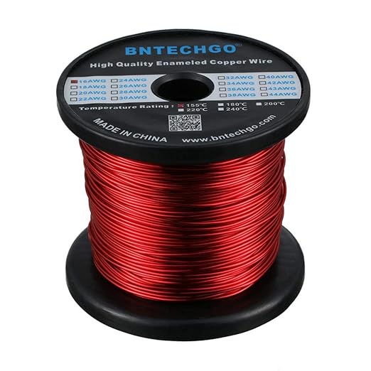 BNTECHGO 16 AWG Magnet Wire - Enameled Copper Wire - Enameled Magnet Winding Wire - 5 lb - 0.0492" Diameter 1 Spool Coil Red Temperature Rating 155℃ Widely Used for Transformers Inductors