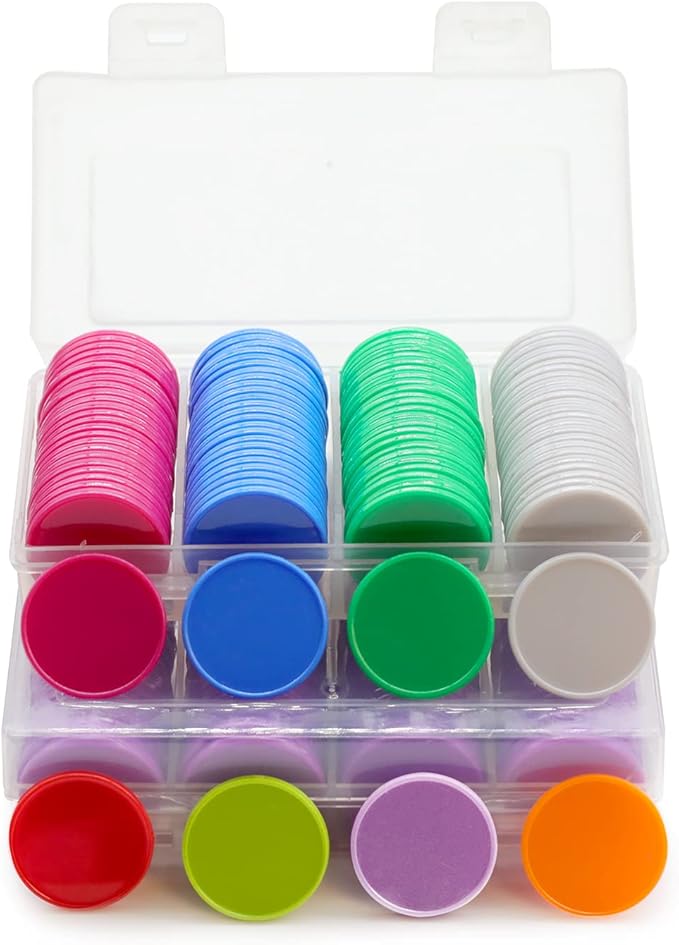 Set of 100 Opaque Plastic Learning Counters Mini Poker Chips Game Tokens with Storage Box (Thistle, 1 Inch)