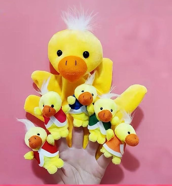 5 Little Ducks Finger Puppets for Kids, 6 Pack Plush Finger Puppets Toy, Storytelling Theater Role Play, Bedtime Story for Toddlers
