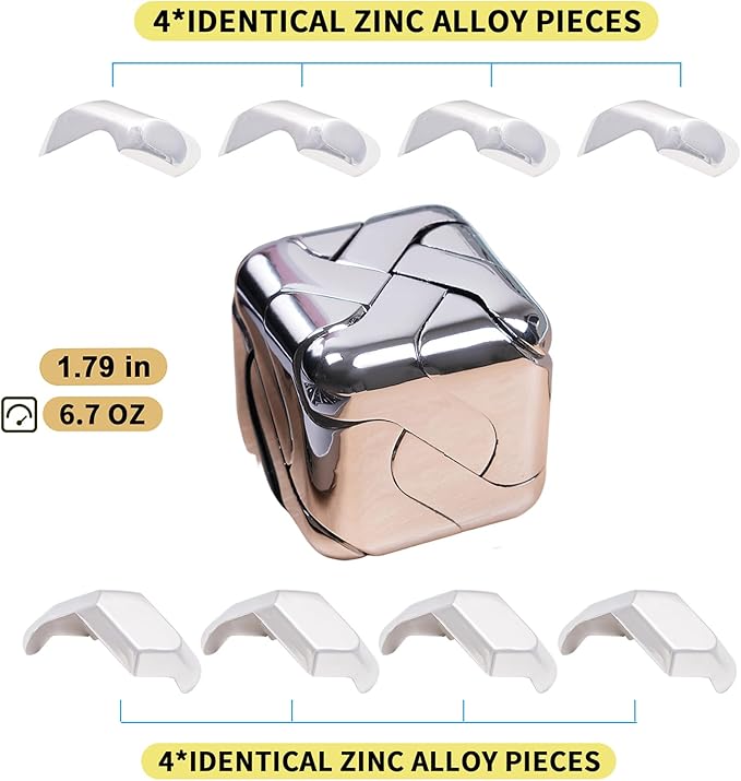 Metal-Puzzles Brain-Teaser 3D-Toys: Fidget-Toys Cool-Gadgets-Stuff Square-Cube-Box Puzzle-Toy ADHD Tools Stress Relief Gift for Kid Children Teen Adult Office Home School Christmas