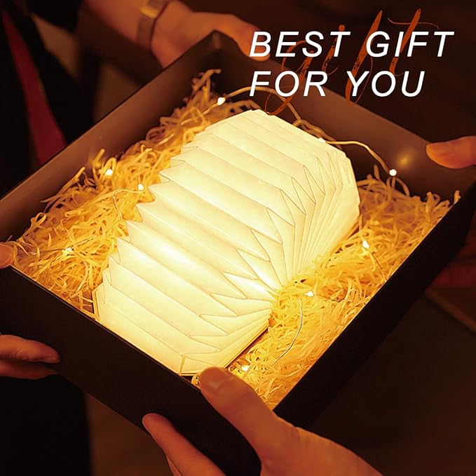Originality Folding Accordion Lamp, Portable Wooden Desk Lamp, Japanese Gifts, Creative LED Paper Lantern with USB for Home Decoration(Walnut)