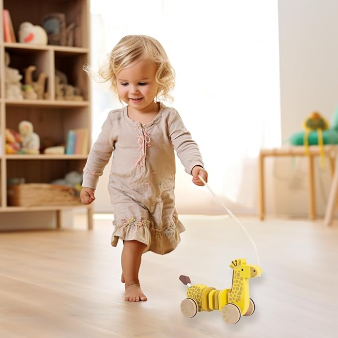 Baby Toys Car,Wooden Pull Along Toddler Toy, Developmental Toy for 1 Year Old Girl Boy Birthday Gift (Giraffe)