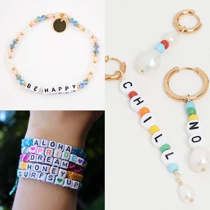 7600pcs Friendship Bracelet Kit Including 6000pcs 4mm Glass Seed Beads and 1600pcs Letter Beads for Bracelet Making, Jewelry Making and Crafts with 20m Crystal String and 30m Elastic String