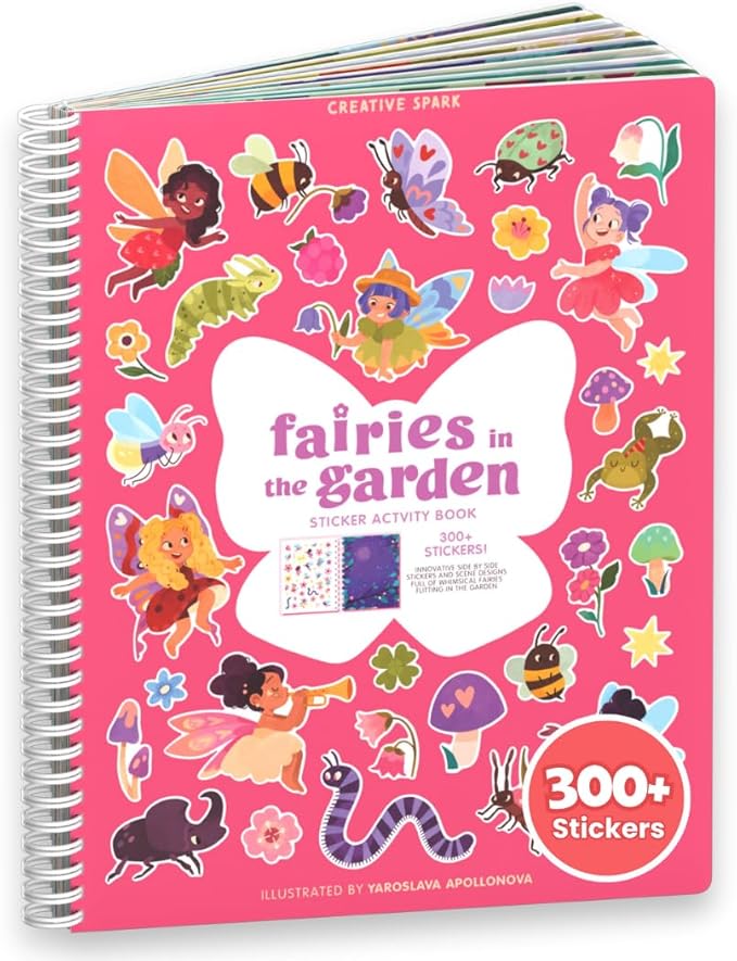 Fairies in The Garden by Cupkin, Toddler Sticker Book for Kids, Fairies Toy, Toddler Road Trip Essentials, 300+ Girly Stickers + 8 Sticker Scenes and Coloring Pages, Stickers Ages 2+