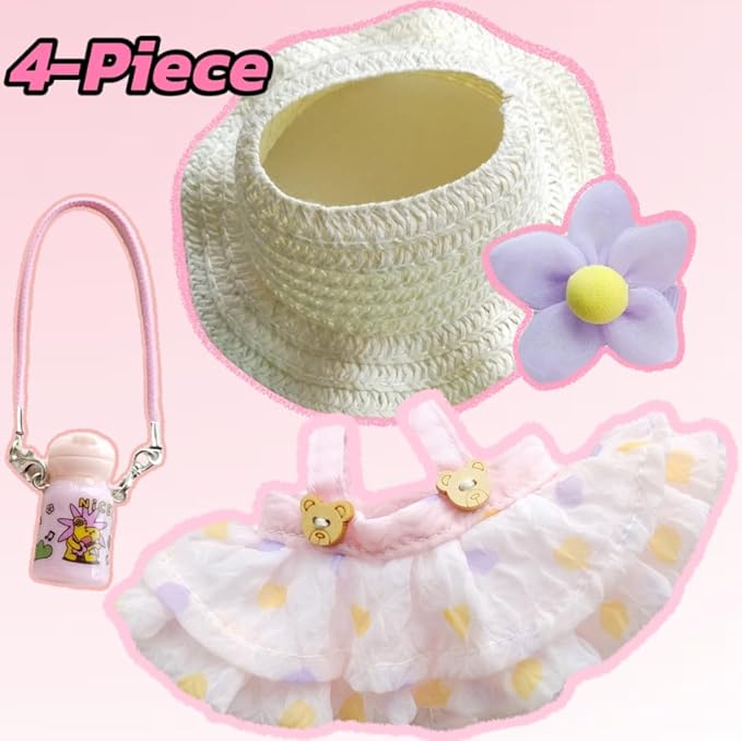 15cm & 17cm Doll Clothes Outfits Set - Premium Dress Up Bundle with Exquisite Accessories | Soft Fabric Fashion Doll Costume for 15-17cm Dolls (Pink Skirt-4)
